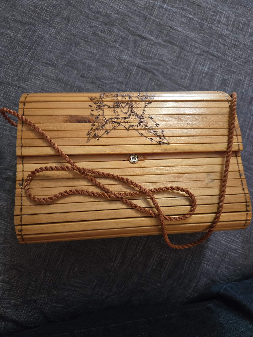 Vintage Handcrafted Bamboo Crossbody Bag in Tan with Strap